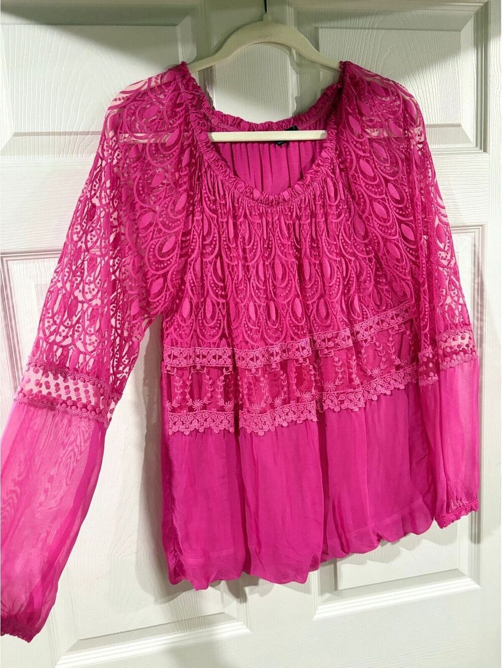 #206 Charlie B Pink lace boho blouse